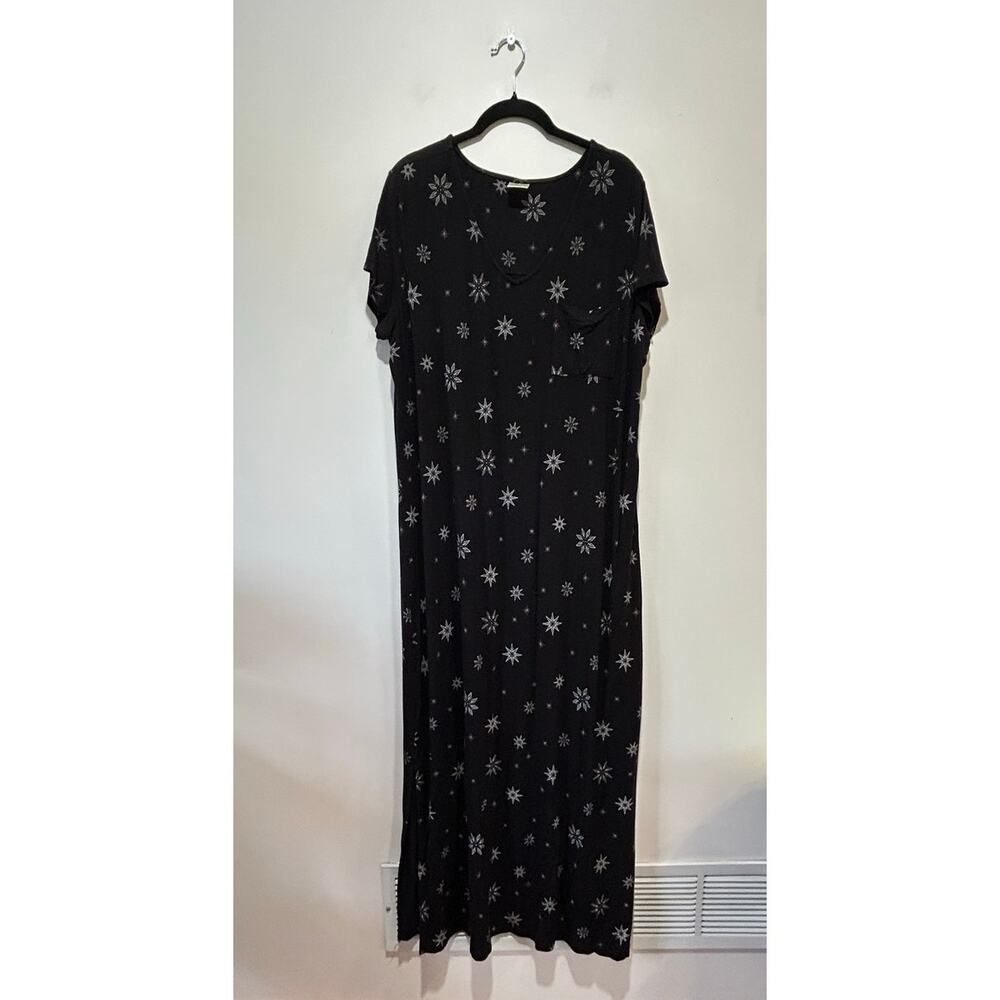 Soma cool night nightgown sleepshirt size L black starry night short sleeve